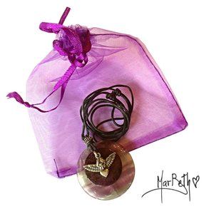 Sterling Angel w/ MOP Heart on Fluorite and Sugilite Pendant Necklace NWOT